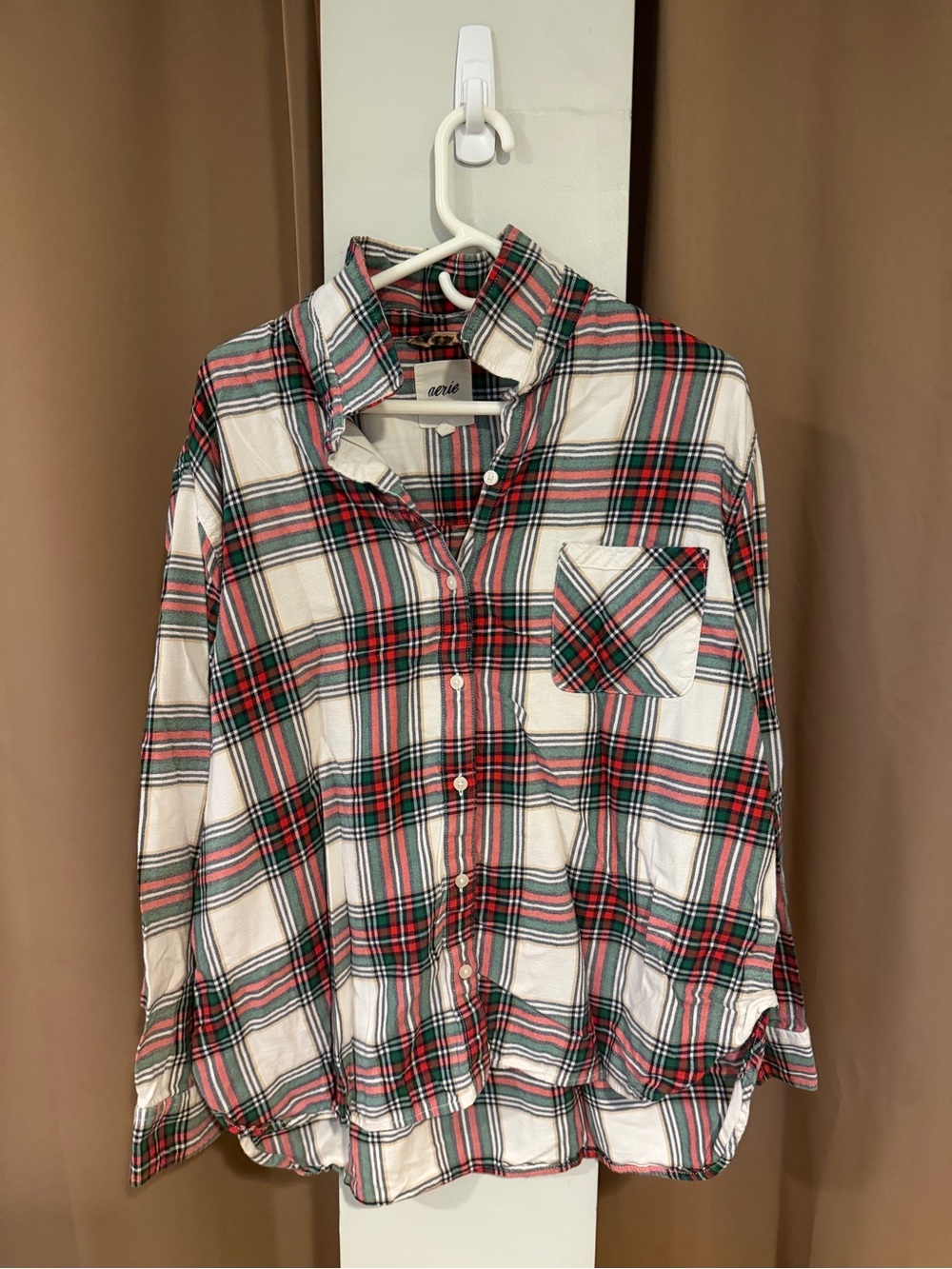 aerie Red, Green & White Plaid Button-Down Shirt